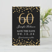 Gold Black 60e verjaardag Save the Date Confetti Kaart (Staand voorkant)