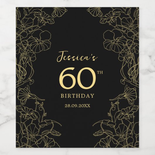 Gold Black 60e verjaardag Wijn Etiket (Enkel label)