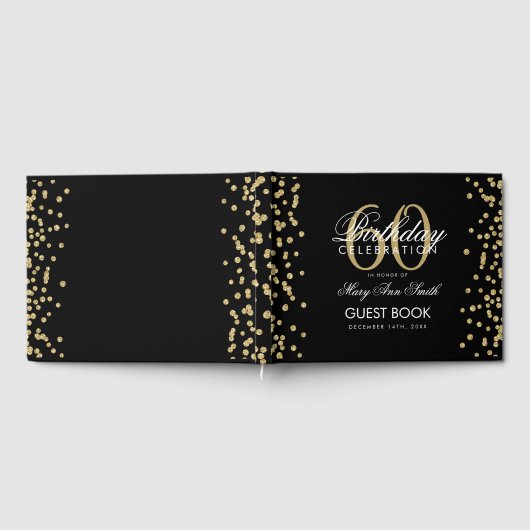Gold Black 60e verjaardagsfeestje Glitter Confetti Gastenboek (Volledig)