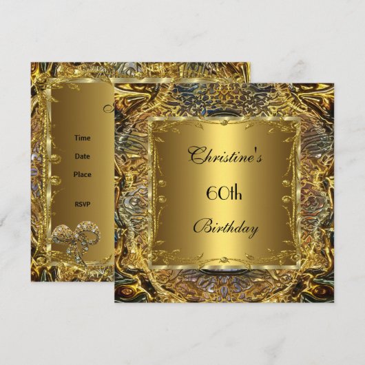 Gold Black 60th Birthday Elegant Invite 2 Kaart (Voorkant / Achterkant)