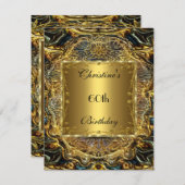 Gold Black 60th Birthday Elegant Invite 3 Kaart (Voorkant / Achterkant)