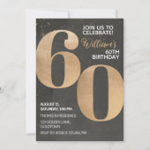 Gold Black 60th Birthday Invitation Kaart (Voorkant)