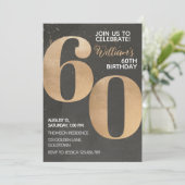 Gold Black 60th Birthday Invitation Kaart (Staand voorkant)