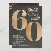 Gold Black 60th Birthday Invitation Kaart (Voorkant / Achterkant)
