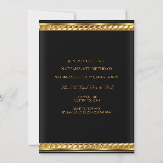 Gold & Black 60th Birthday Party Invitation Kaart (Achterkant)