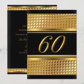 Gold & Black 60th Birthday Party Invitation Kaart (Voorkant / Achterkant)