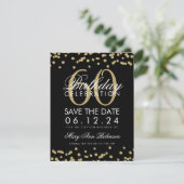 Gold Black 60th Birthday Save Date Confetti Save The Date (Staand voorkant)