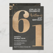 Gold Black 61st Birthday Invitation Kaart (Voorkant / Achterkant)