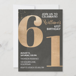 Gold Black 61st Birthday Invitation Kaart