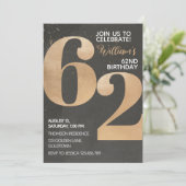 Gold Black 62e verjaardag uitnodiging (Staand voorkant)