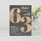 Gold Black 63rd Birthday Invitation Kaart (Staand voorkant)