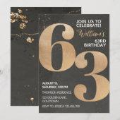 Gold Black 63rd Birthday Invitation Kaart (Voorkant / Achterkant)
