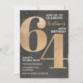 Gold Black 64th Birthday Invitation Kaart (Voorkant)