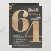 Gold Black 64th Birthday Invitation Kaart (Voorkant / Achterkant)