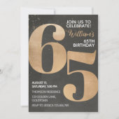 Gold Black 65th Birthday Invitation Kaart (Voorkant)