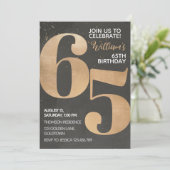 Gold Black 65th Birthday Invitation Kaart (Staand voorkant)