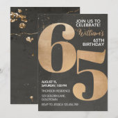 Gold Black 65th Birthday Invitation Kaart (Voorkant / Achterkant)