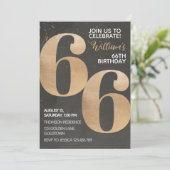 Gold Black 66th Birthday Invitation Kaart (Staand voorkant)