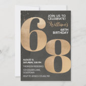 Gold Black 68th Birthday Invitation Kaart (Voorkant)