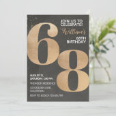 Gold Black 68th Birthday Invitation Kaart (Staand voorkant)