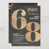 Gold Black 68th Birthday Invitation Kaart (Voorkant / Achterkant)