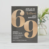 Gold Black 69th Birthday Invitation Kaart (Staand voorkant)