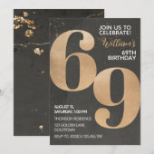Gold Black 69th Birthday Invitation Kaart (Voorkant / Achterkant)
