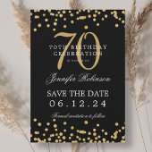 Gold Black 70e verjaardag Save the Date Confetti Kaart