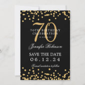 Gold Black 70e verjaardag Save the Date Confetti Kaart (Voorkant)