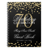 Gold Black 70th Birthday Guest Book Confetti Notitieboek (Voorkant)