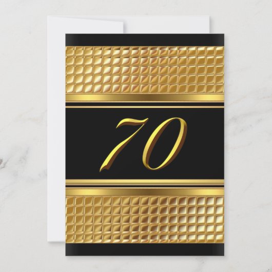 Gold & Black 70th Birthday Party Invitation Kaart (Voorkant)