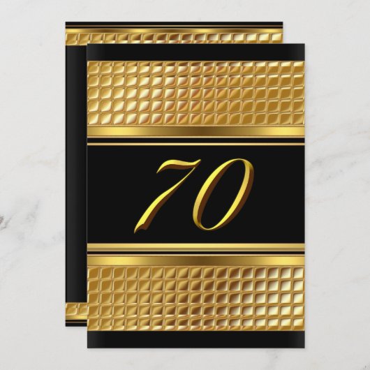 Gold & Black 70th Birthday Party Invitation Kaart (Voorkant / Achterkant)