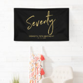 Gold & Black 70th Birthday Party Welkomstbanner Spandoek (Insitu)