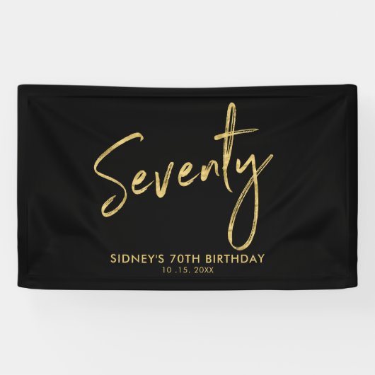 Gold & Black 70th Birthday Party Welkomstbanner Spandoek (Horizontaal)