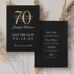 Gold Black 70th Birthday Sla de datum op met detai Kaart<br><div class="desc">Elegant "70th Birthday Party"-ontwerp met een formeel typografisch script,  aangepaste naam en detailtekst. Makkelijk te gebruiken en makkelijk te personaliseren. Bestel vandaag nog!</div>