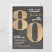 Gold Black 80th Birthday Invitation Kaart (Voorkant)