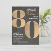 Gold Black 80th Birthday Invitation Kaart (Staand voorkant)