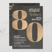 Gold Black 80th Birthday Invitation Kaart (Voorkant / Achterkant)