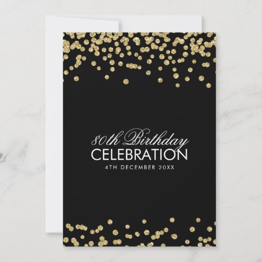 Gold Black 80th Birthday Party Glitter Confetti Kaart (Achterkant)