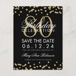 Gold Black 80th Birthday Save Date Confetti Save The Date