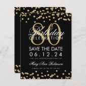 Gold Black 80th Birthday Save Date Confetti Save The Date (Voorkant / Achterkant)