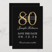 Gold Black 80th Birthday Sla de datum op met detai Kaart (Voorkant / Achterkant)