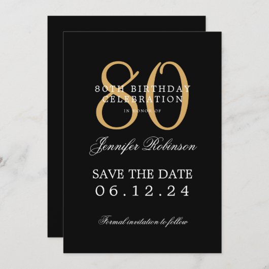 Gold Black 80th Birthday Sla de datum op met detai Kaart (Voorkant / Achterkant)