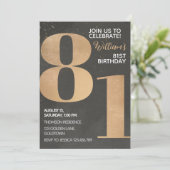 Gold Black 81st Birthday Invitation Kaart (Staand voorkant)