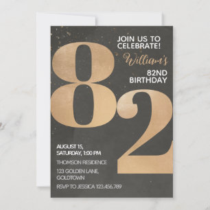 Gold Black 82e verjaardag uitnodiging