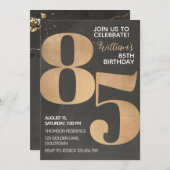Gold Black 85th Birthday Invitation Kaart (Voorkant / Achterkant)