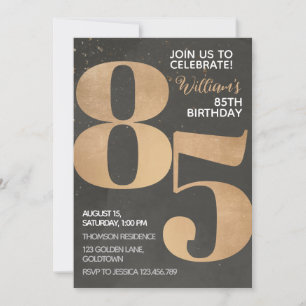 Gold Black 85th Birthday Invitation Kaart