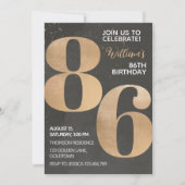 Gold Black 86th Birthday Invitation Kaart (Voorkant)