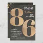 Gold Black 86th Birthday Invitation Kaart (Voorkant / Achterkant)