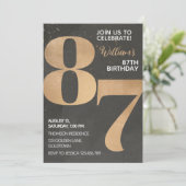 Gold Black 87th Birthday Invitation Kaart (Staand voorkant)